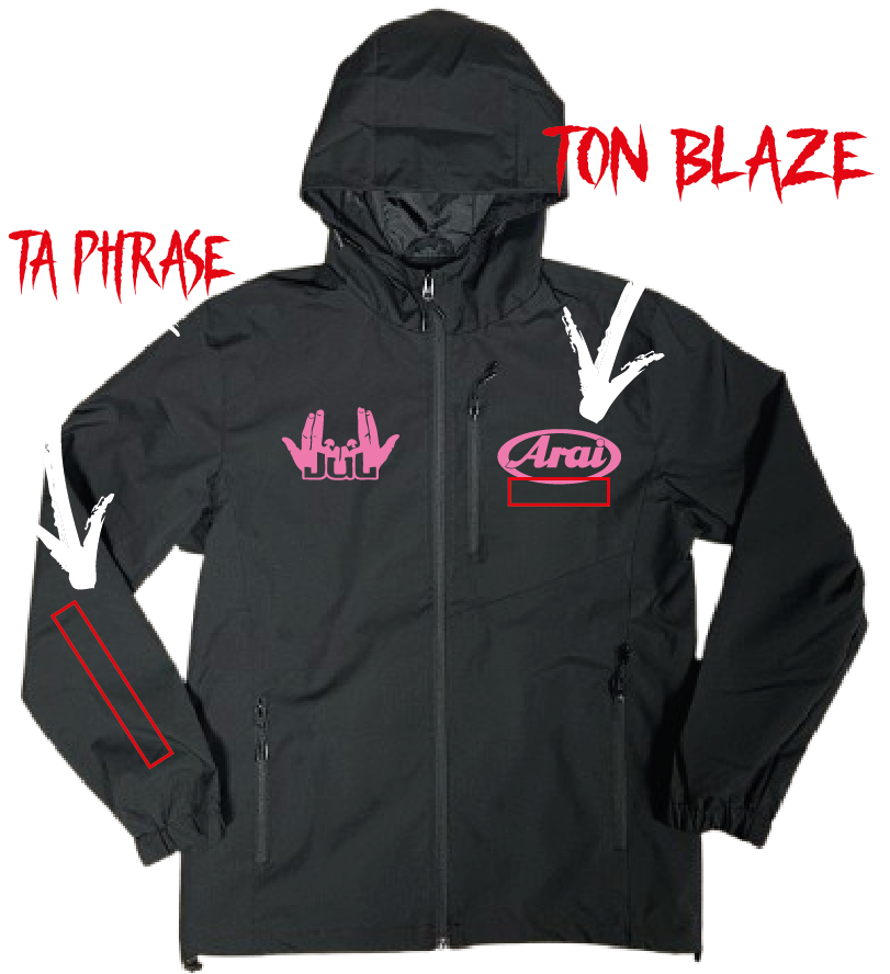 VESTE NOIRE YAMAHA ROSE X JUL 👽 + 4 PERSO (avant/arrière)